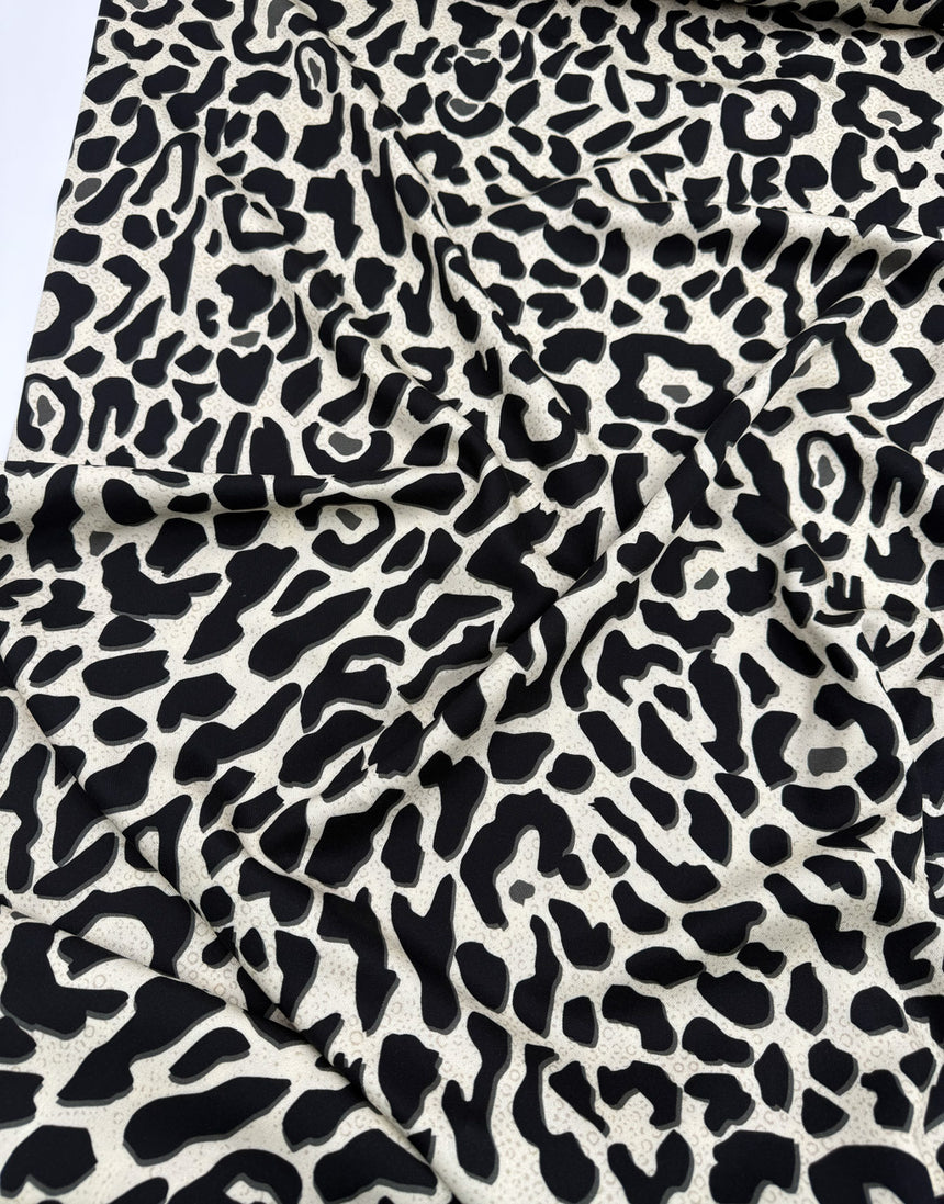 Monochrome Abstract Leopard Print Viscose Fabric