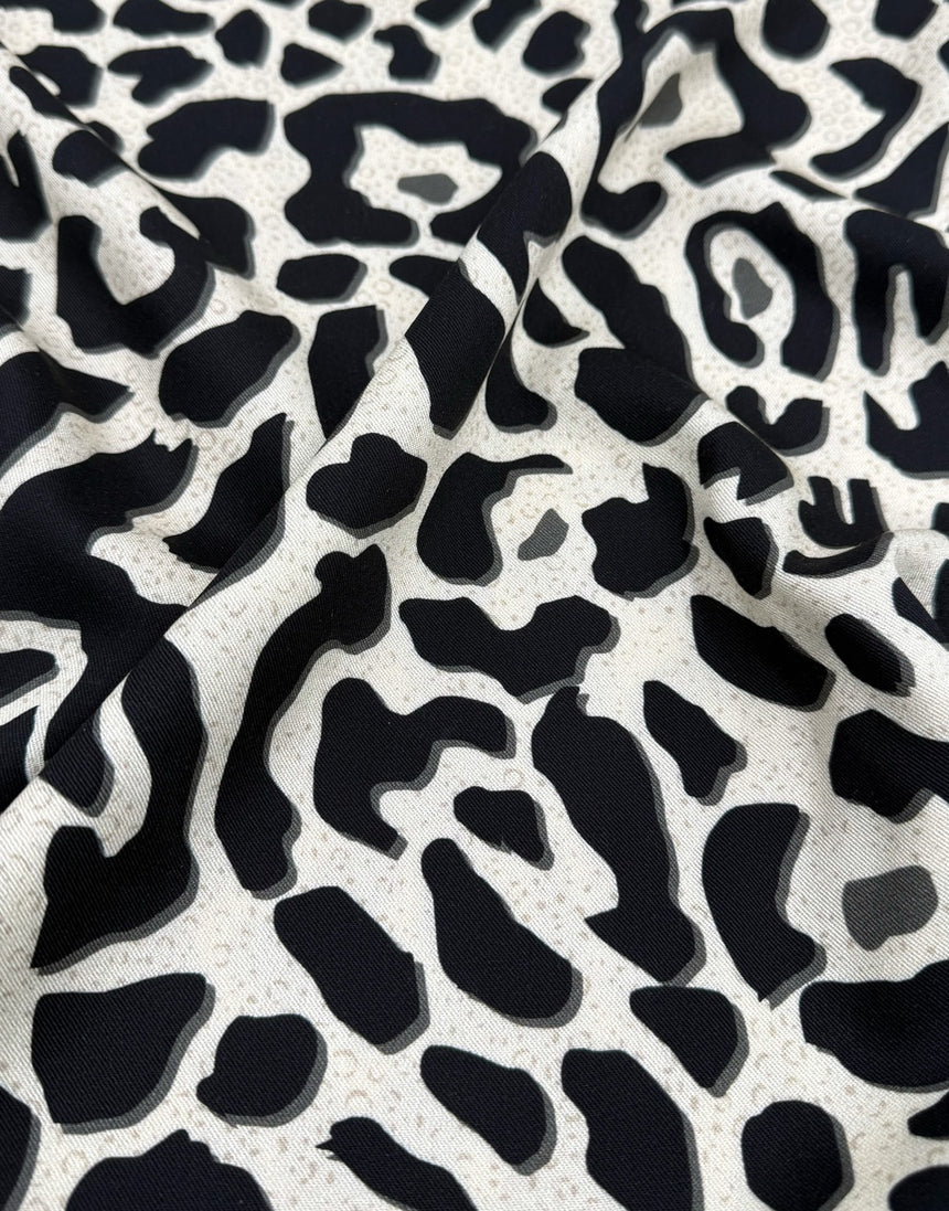 Monochrome Abstract Leopard Print Viscose Fabric