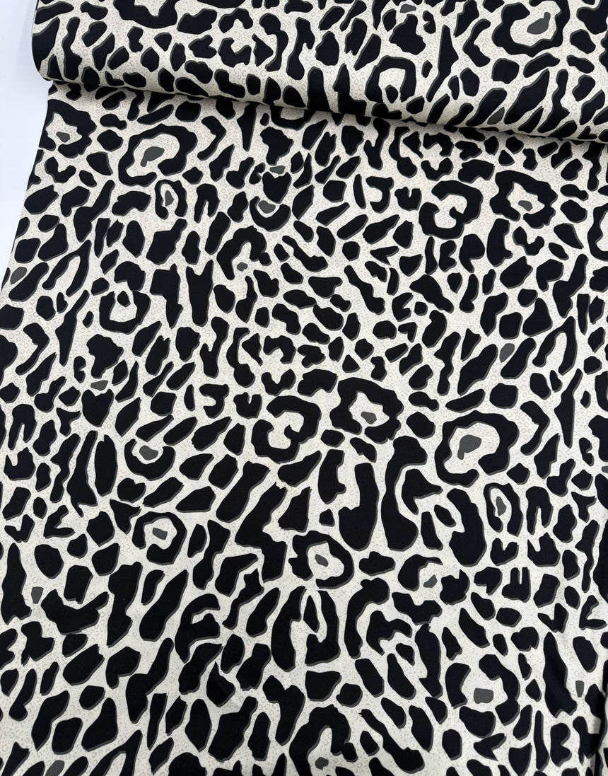 Monochrome Abstract Leopard Print Viscose Fabric