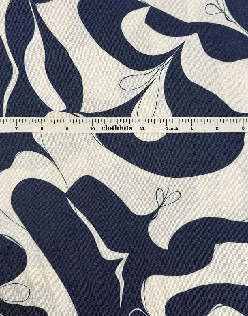 Navy & Ivory Abstract Botanical Viscose Fabric