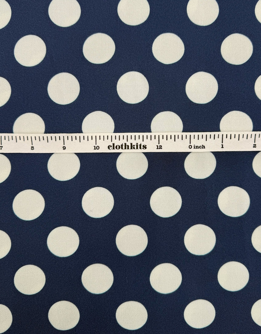 Navy & Ivory Polka Dot Viscose Fabric