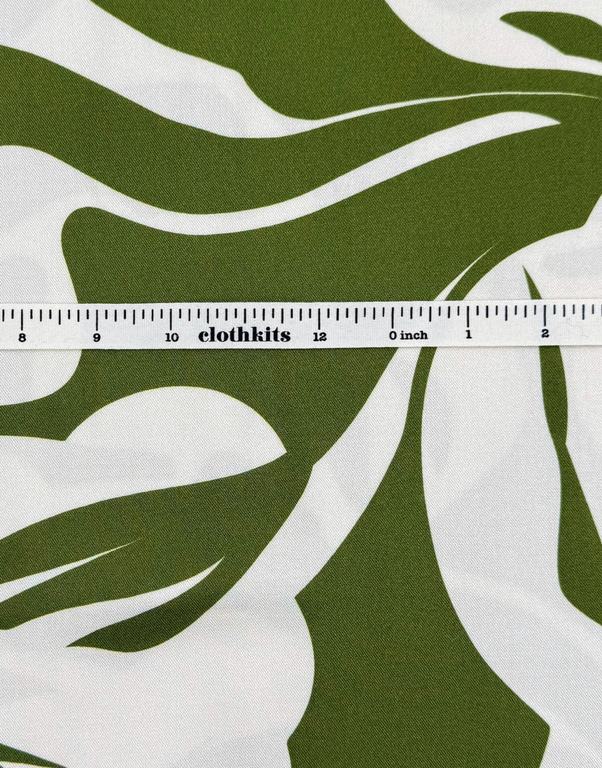 Olive Green & Ivory Abstract Floral Viscose Fabric