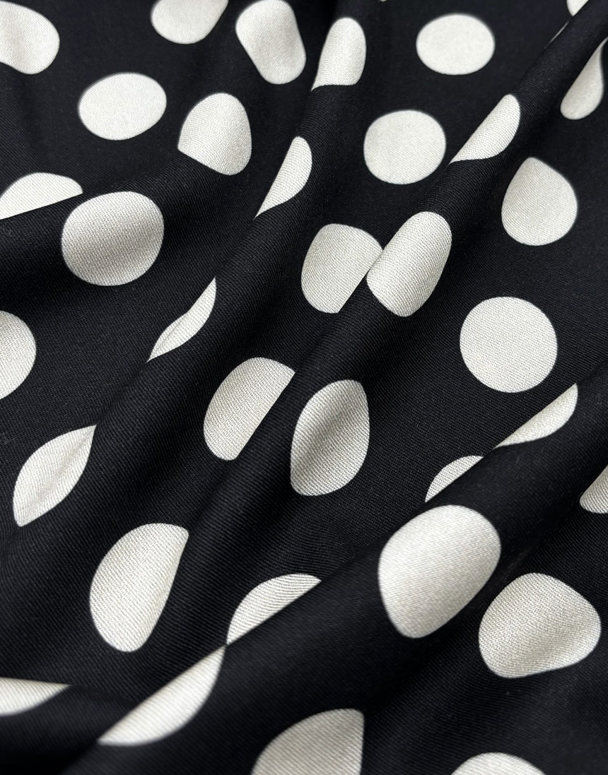 Black & Cream Spot Light & Lush Viscose Fabric