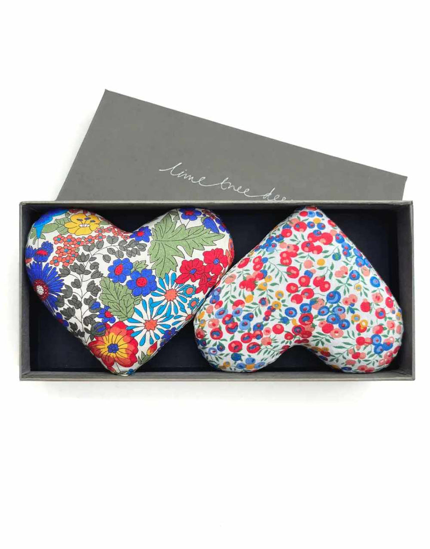 Box of 2 Lavender Hearts made with Liberty Fabrics Tana Lawn®, Red Hot