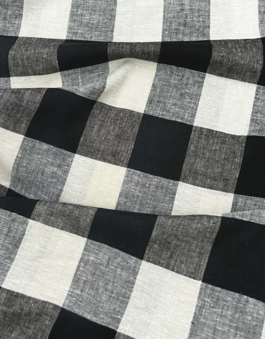 Black Large Check Linen Viscose Fabric