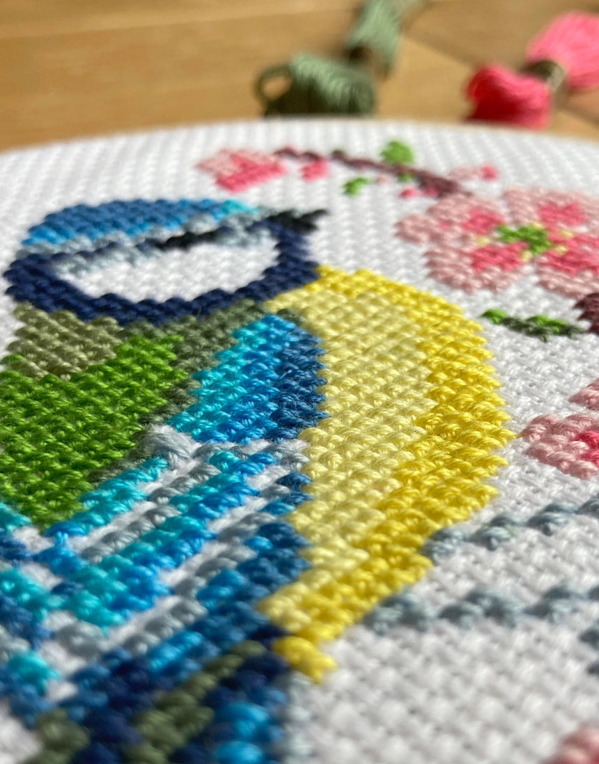 Blue Tit & Blossom Cross Stitch Kit, Love Poppet