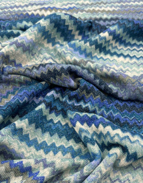 Blue Lurex Zig Zag Knit Fabric