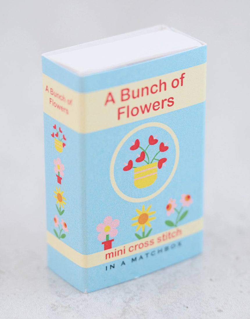 Bunch Of Flowers Mini Hoop Cross Stitch Kit in a Matchbox