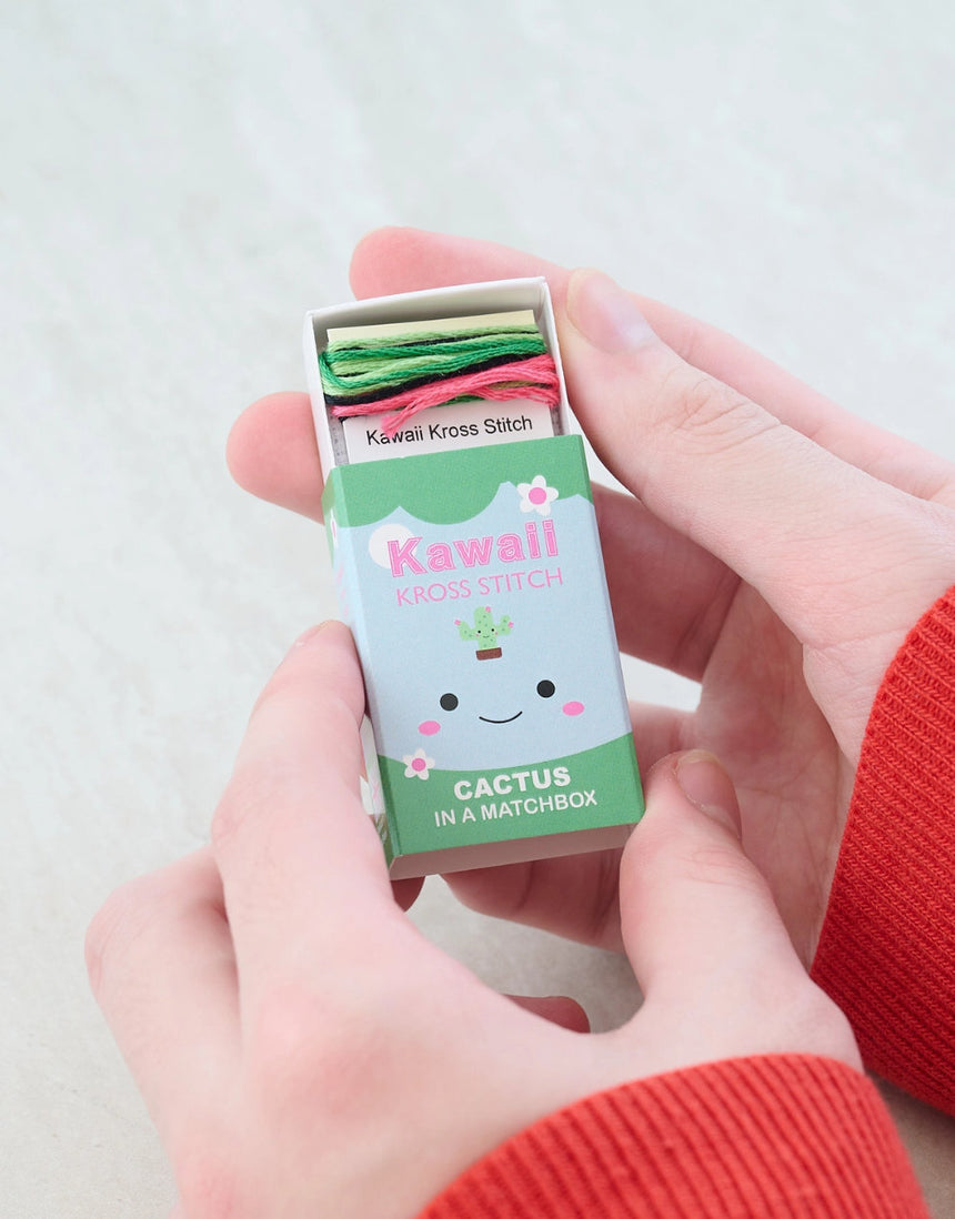 Kawaii Cactus Mini Cross Stitch Kit in a Matchbox