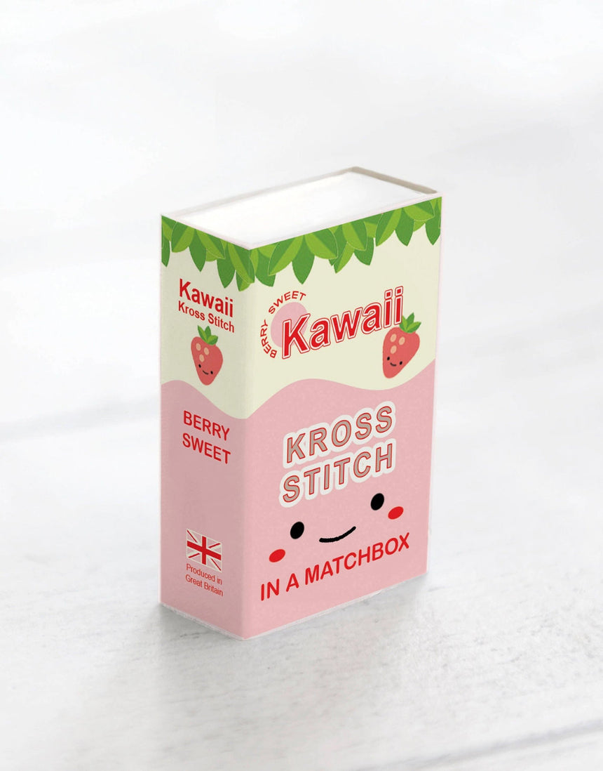 Kawaii Strawberry Mini Cross Stitch Kit in a Matchbox