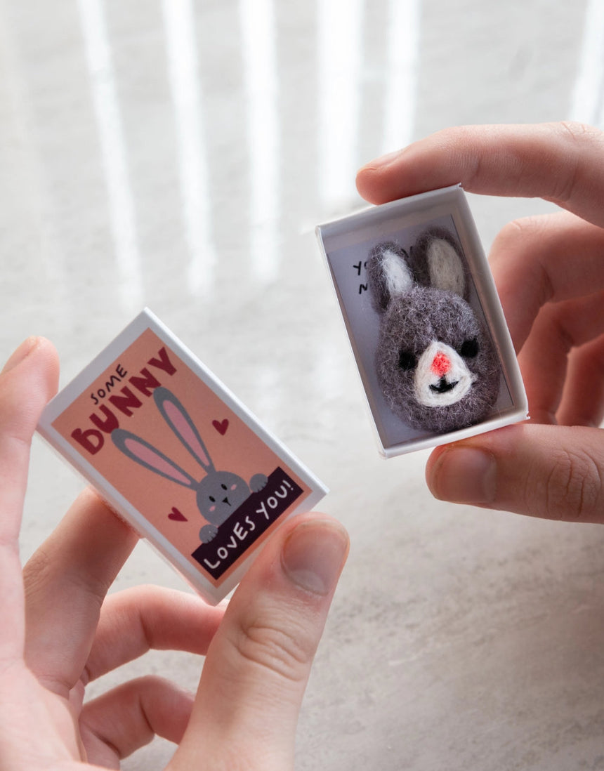 Some Bunny Loves You Wool Felt Rabbit in a Matchbox