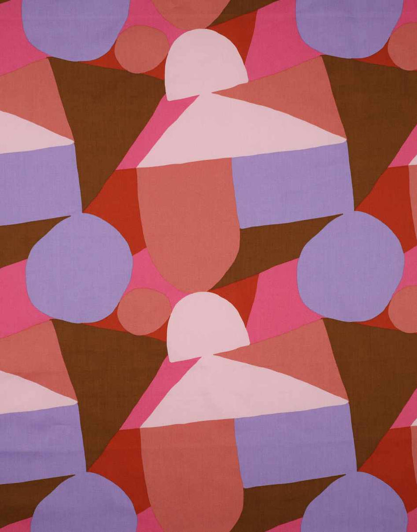 Dark Rose Multi Shapes Fine Cotton Poplin Fabric, Nerida Hansen