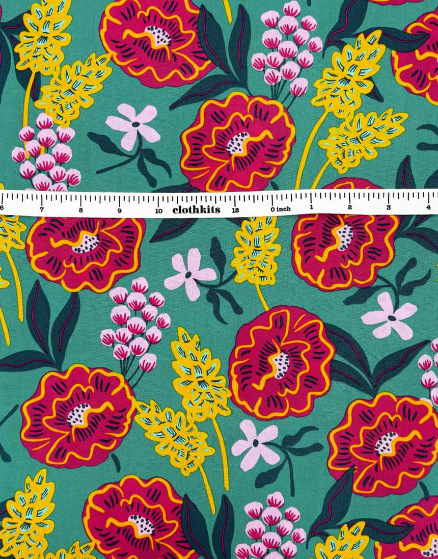 Green Fresh Flowers Cotton Poplin Fabric, Nerida Hansen