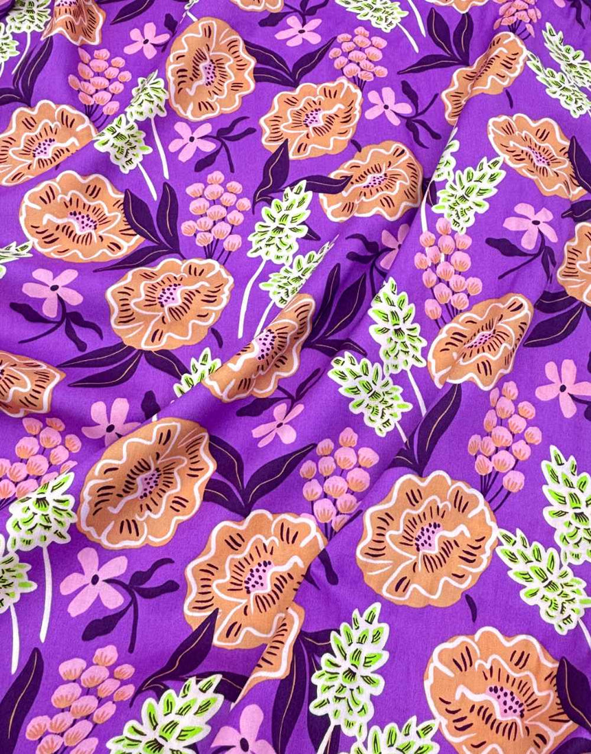 Purple Fresh Flowers Cotton Poplin Fabric, Nerida Hansen