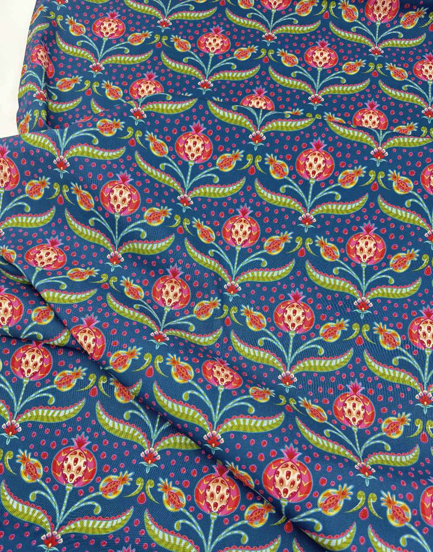 Granada Blue Organic Cotton Poplin Fabric, Odile Bailloeul