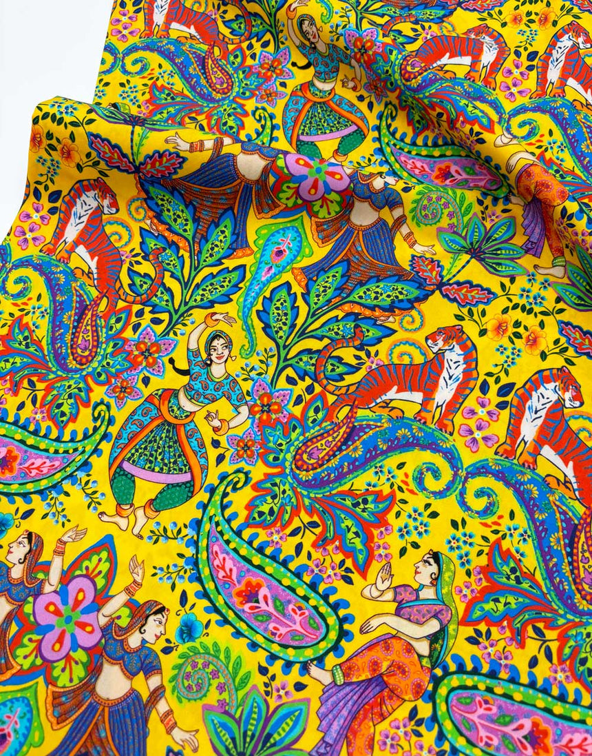 Yellow Bollywood Organic Cotton Poplin Fabric, Odile Bailloeul