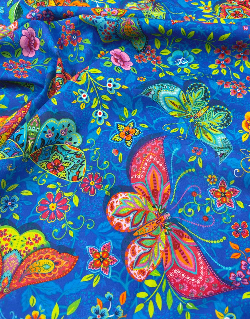 Blue Pushkar Organic Cotton Poplin Fabric, Odile Bailloeul