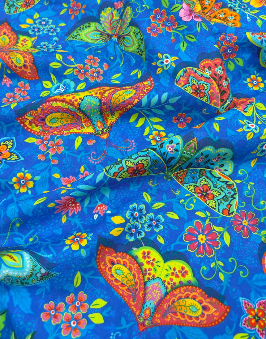 Blue Pushkar Organic Cotton Poplin Fabric, Odile Bailloeul