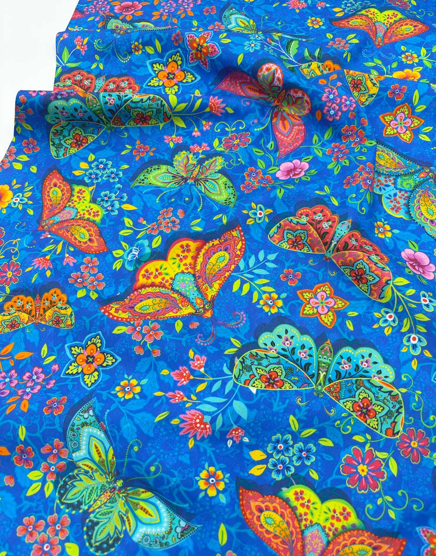 Blue Pushkar Organic Cotton Poplin Fabric, Odile Bailloeul