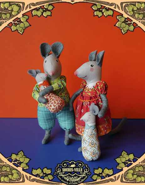 2 Young Mice and 2 Baby Mice Sewing Kit, Odile Bailloeul