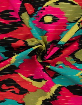 Remnant 1.5m - Bright Abstract Cotton Voile with Lurex Stripe Fabric