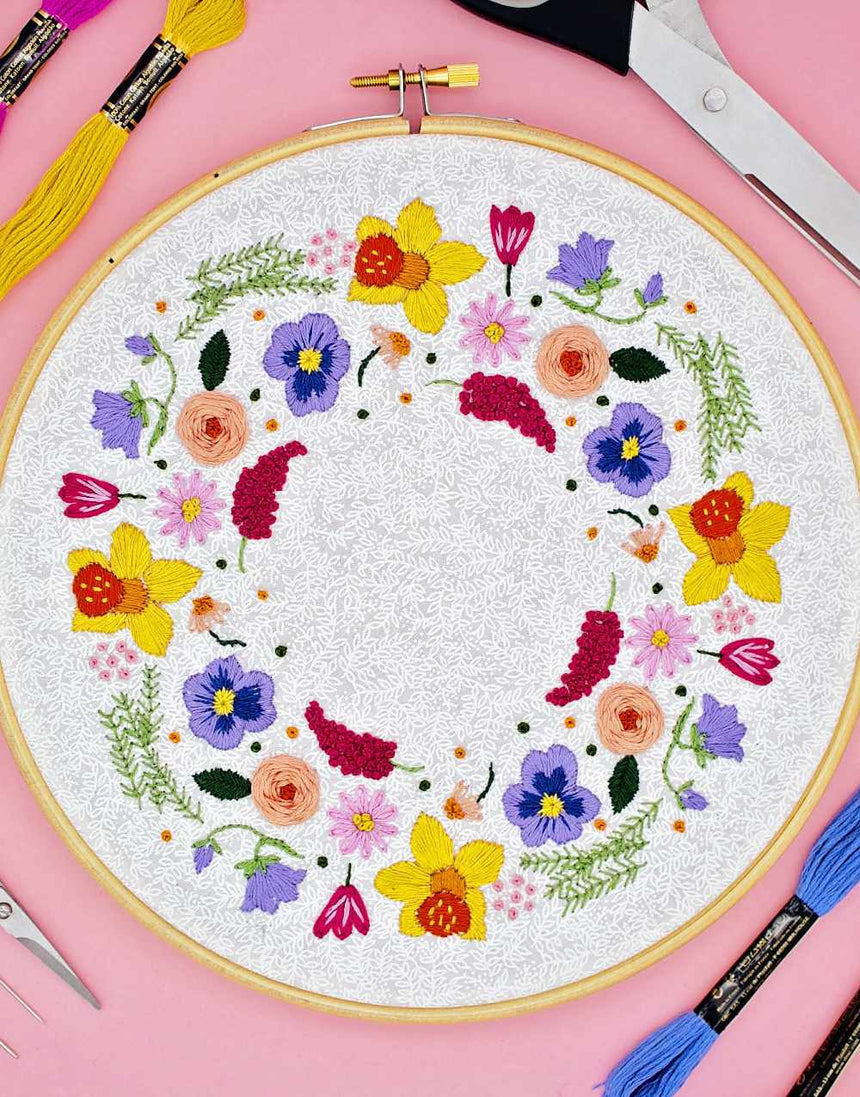 Spring Wreath Embroidery Kit, Pixels & Purls