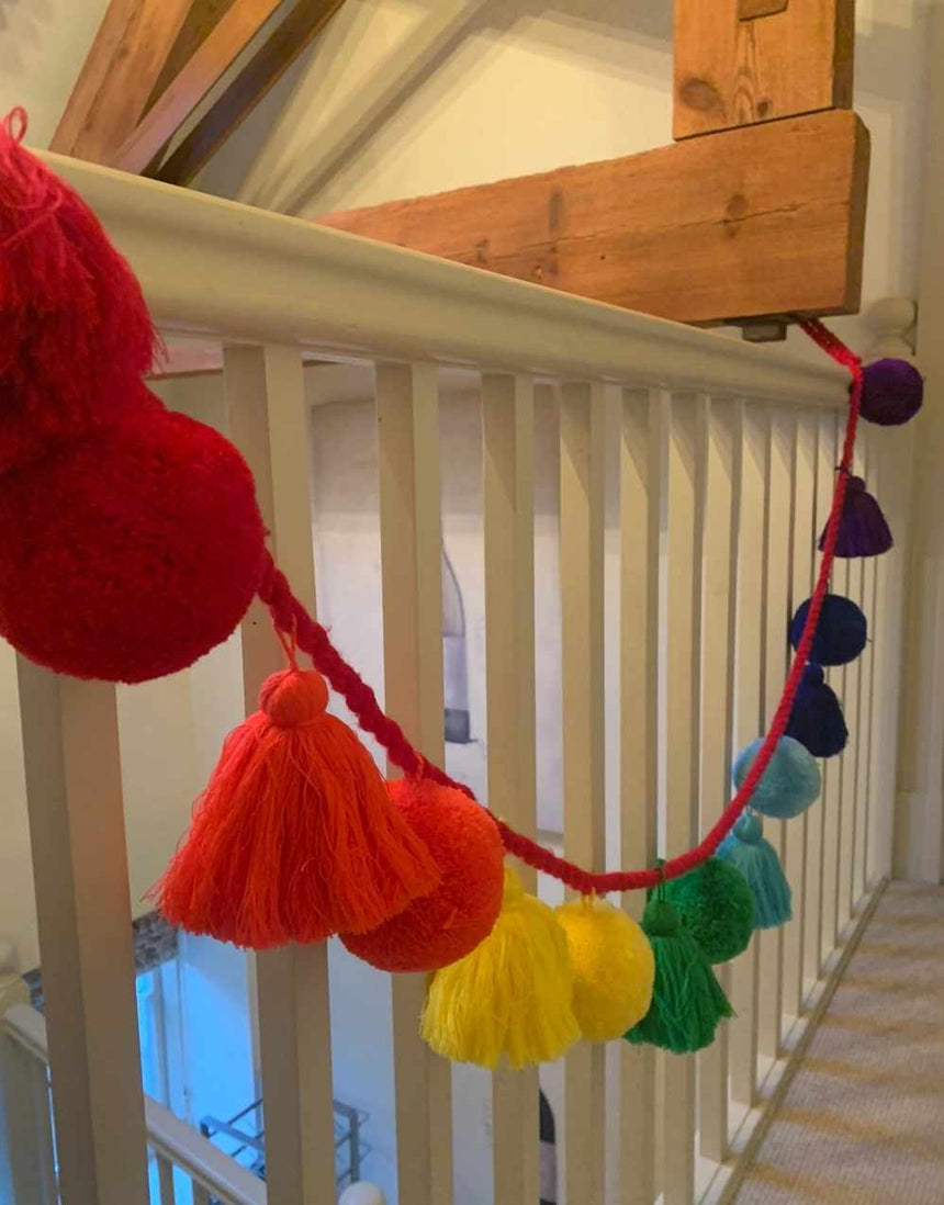 Rainbow Jumbo Pom Pom & Tassel Garland