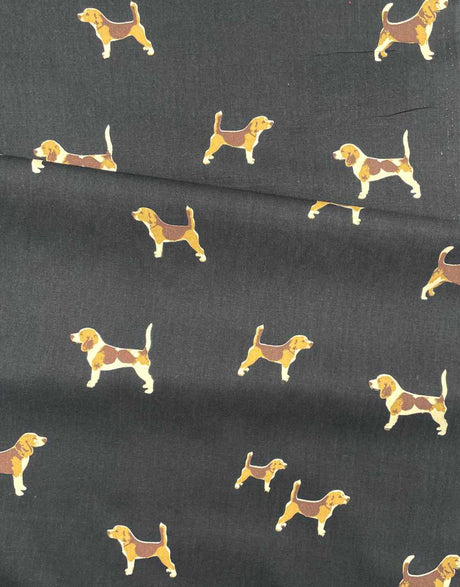 Not Specified Cotton Navy / Animals Birds & Nature Dogs Black Cotton Poplin Fabric 15387