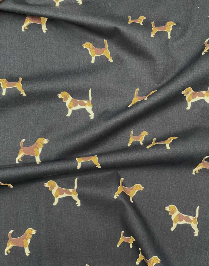 Remnant 2.4m - Dogs Black Cotton Poplin Fabric