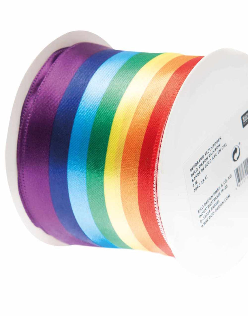 Wide Rainbow Striped Ribbon, 3m Reel