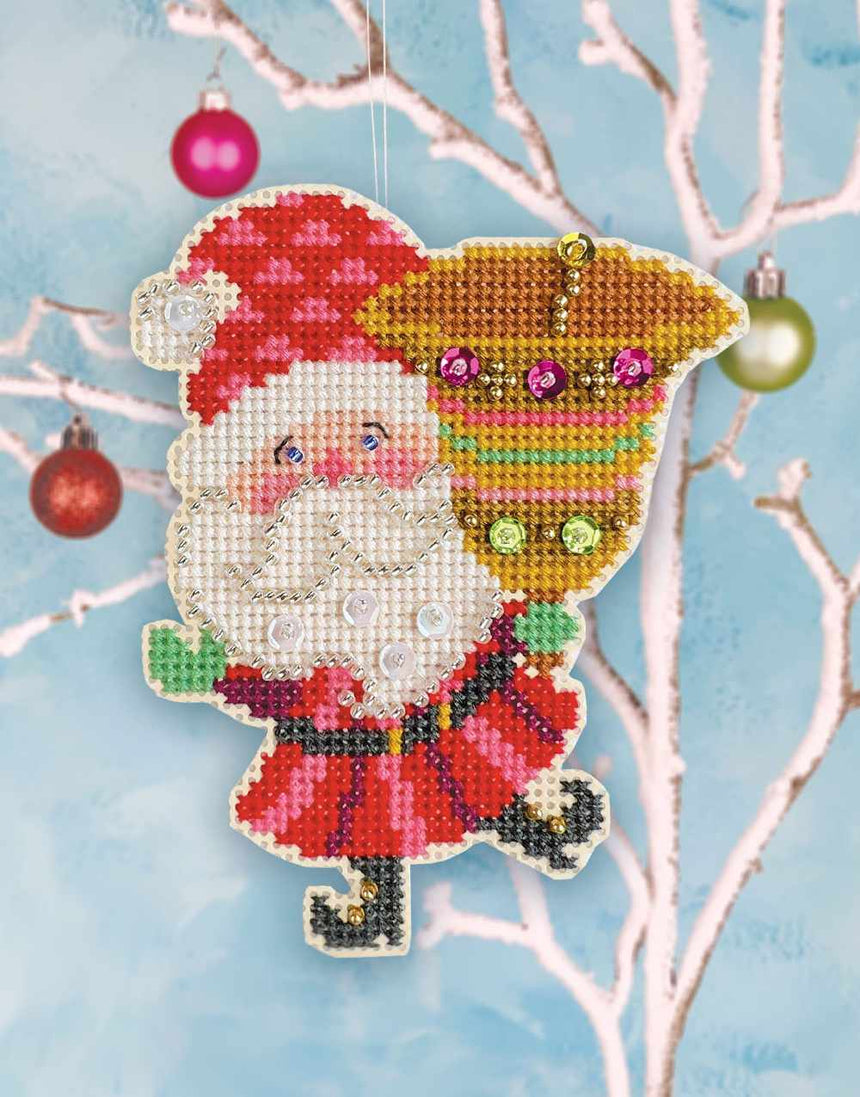 Ring-a-Ding Santa Ornament Counted Cross Stitch Kit, Satsuma Street