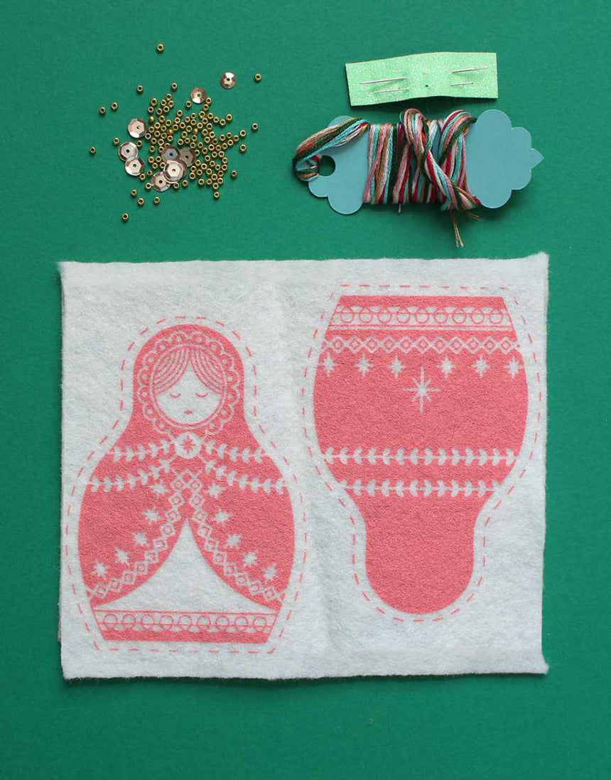 Trio of Folk Ornaments Embroidered Felt Craft Kit, Sewyeah