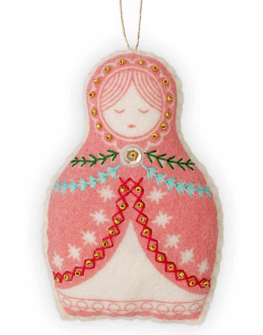 Trio of Folk Ornaments Embroidered Felt Craft Kit, Sewyeah