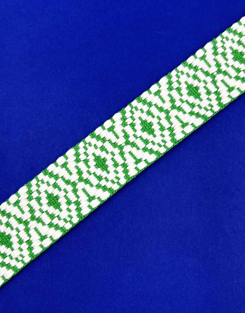 Green & White Ethnic Webbing 38mm Wide