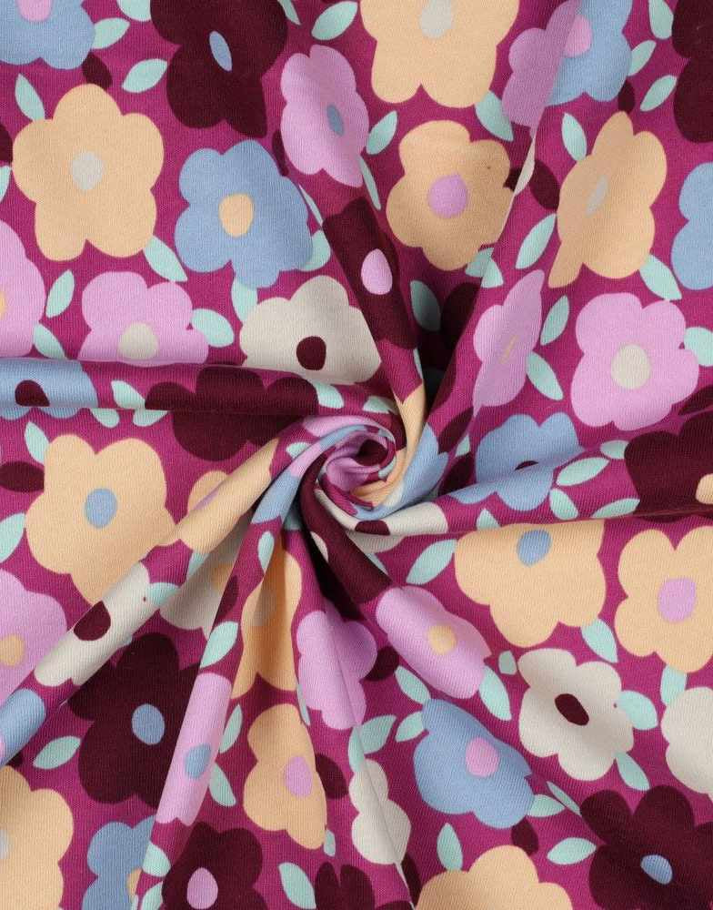 Fuchsia Flowers Sweatshirting Jersey Fabric