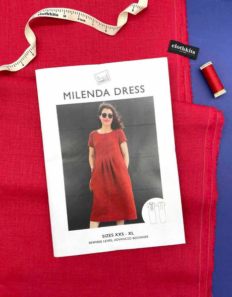 Clothkits Tessuti Kit Red Linen Milenda Dress, Dressmaking Kit, Tessuti 15393