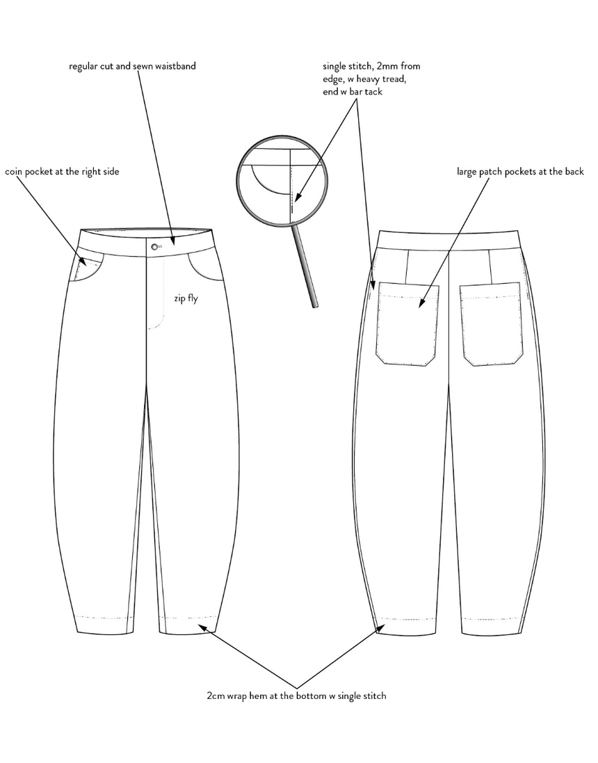 Barrel Leg Trousers Sewing Pattern, The Assembly Line