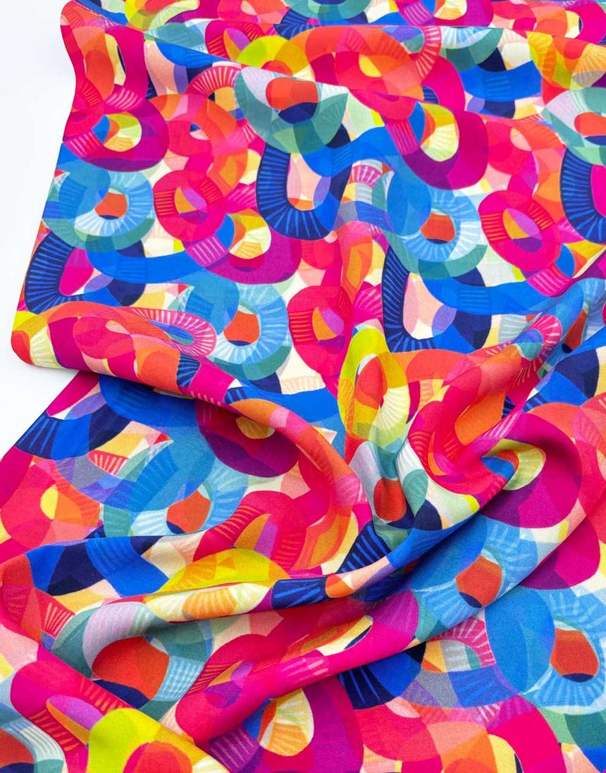 Colourful Geometric Hoop Viscose Fabric