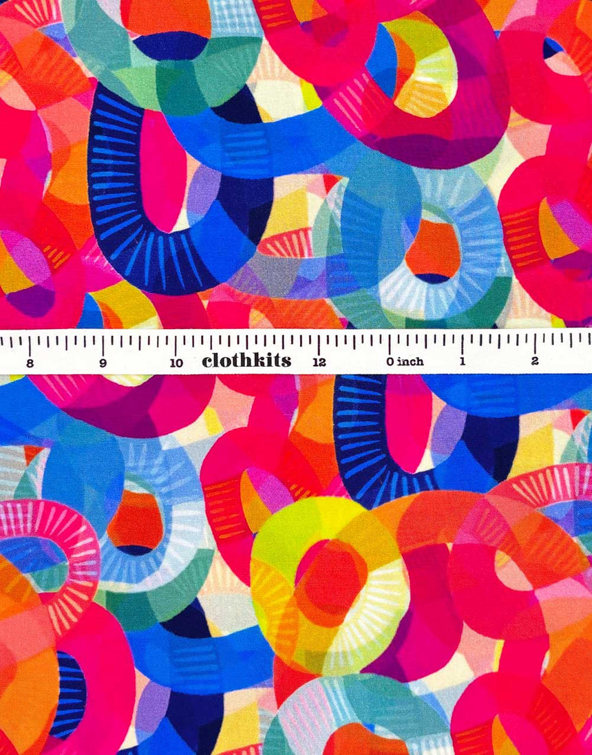 Colourful Geometric Hoop Viscose Fabric