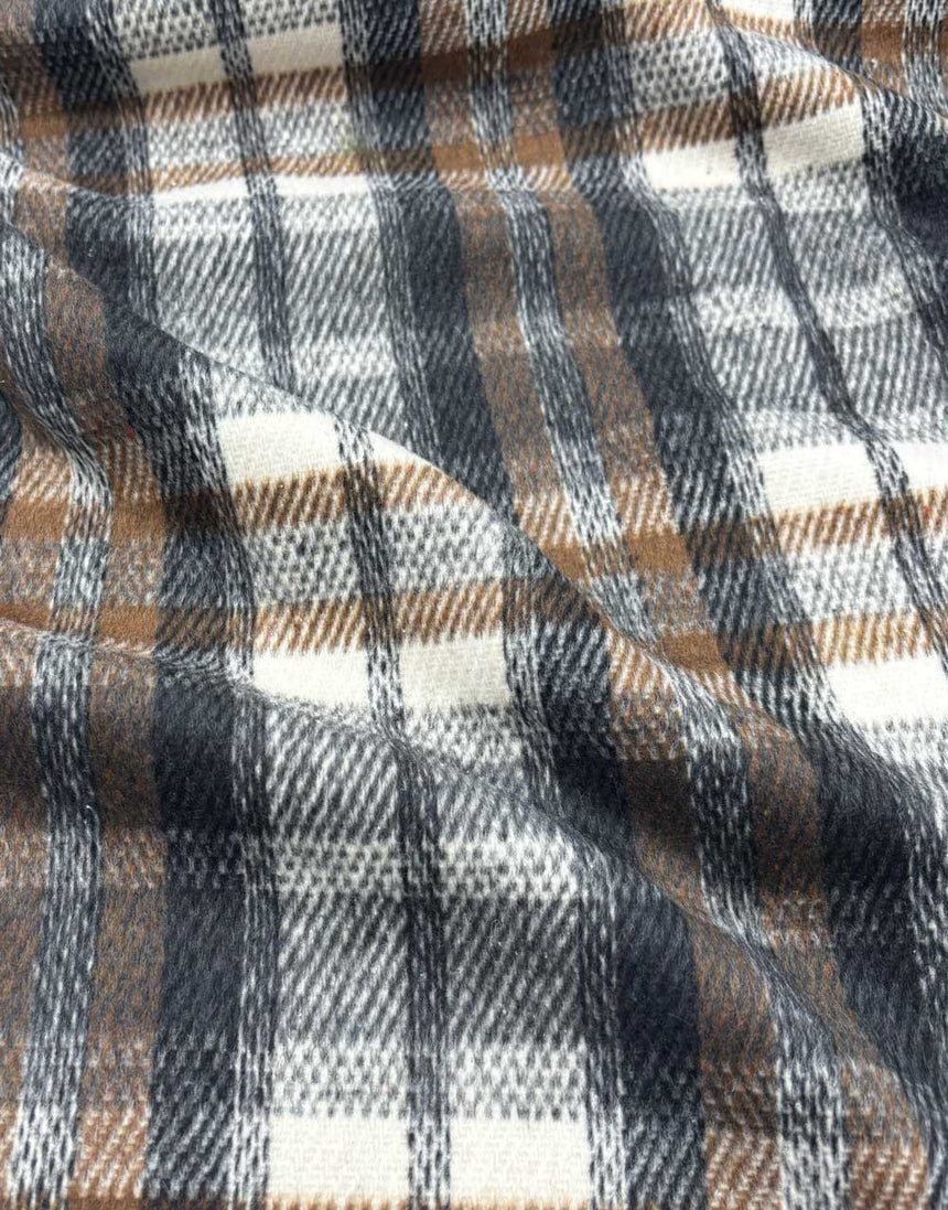 Sand & Black Checkered Wool Blend Coating Fabric