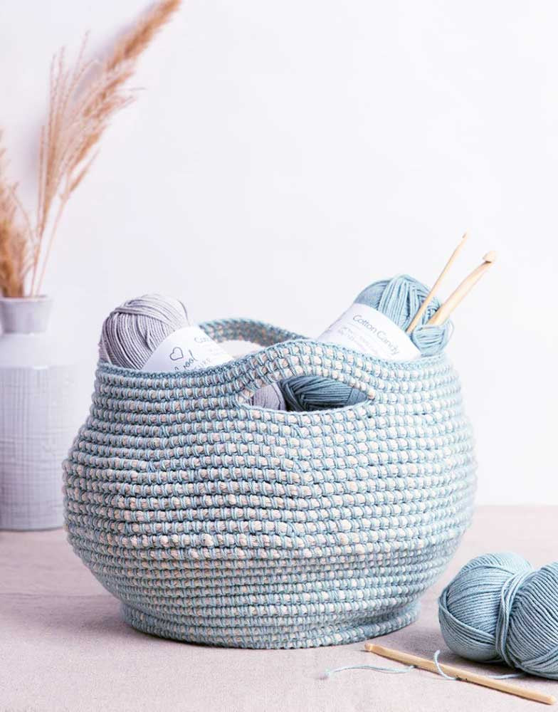 Blue & Cream Storage Basket Crochet Kit, Wool Couture