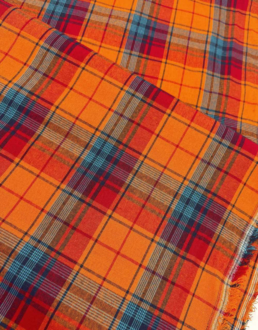 Orange Check Madras Cotton Fabric