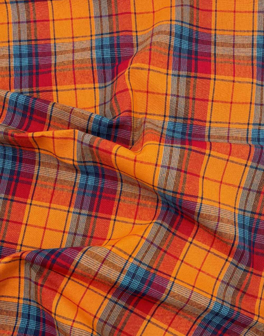 Orange Check Madras Cotton Fabric