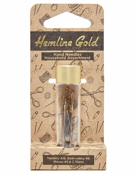 Hemline Gold Needles Household Assorted Sewing Needles in Glass Tube #19, 8, 5, 7, Hemline Gold 9317385314334 9317385314334