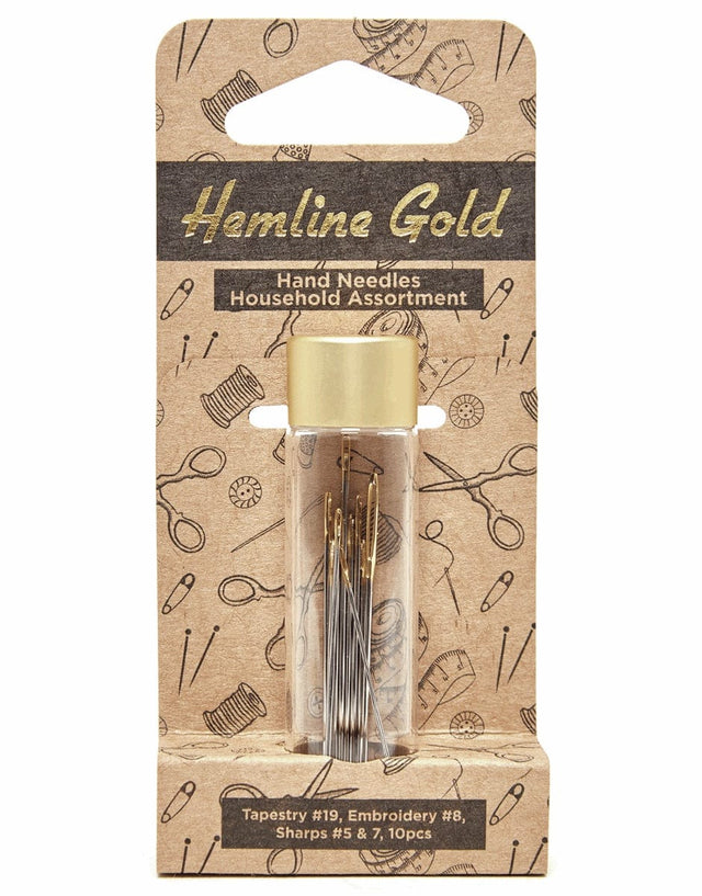 Hemline Gold Needles Household Assorted Sewing Needles in Glass Tube #19, 8, 5, 7, Hemline Gold 9317385314334 9317385314334