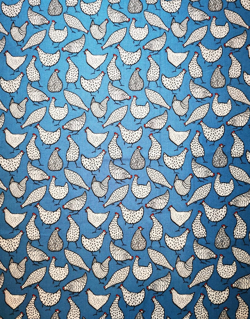 Not Specified Cotton Poplin Blue / Animals Birds & Nature Blue Chickens Printed Cotton Poplin Fabric 10972