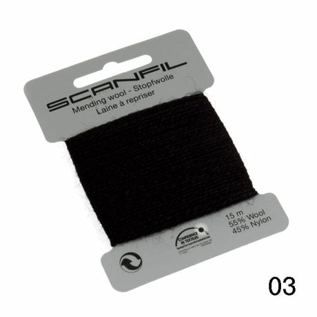 Scanfil Thread 3 - Black Wool Scanfil Mending Thread, Darning Wool, Various Colours 8712102760035 8712102760035