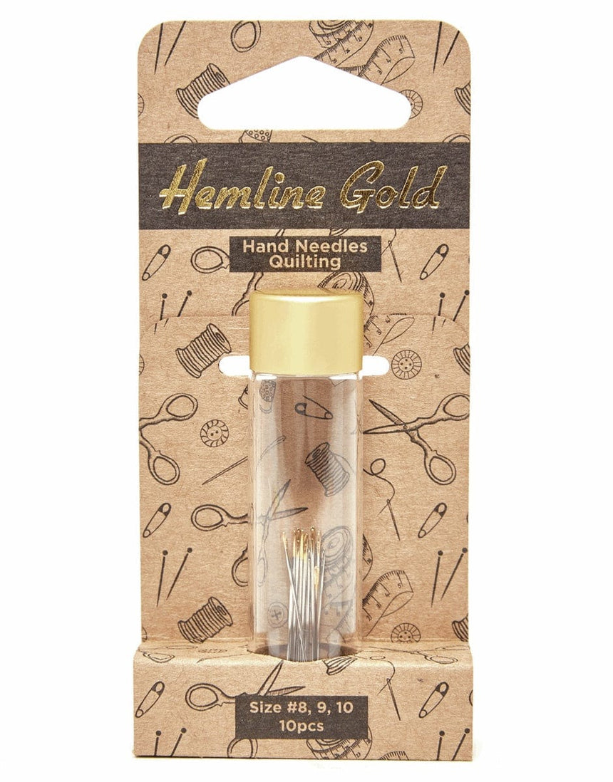 Hemline Gold Needles Quilting Hand Sewing Needles in Glass Tube #8, 9, 10, Hemline Gold 9317385314327 9317385314327