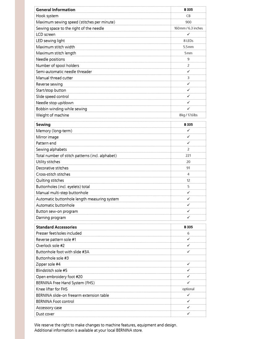 Bernina Sewing Machines Bernina 335 Sewing Machine 7630043517536 7630043517536