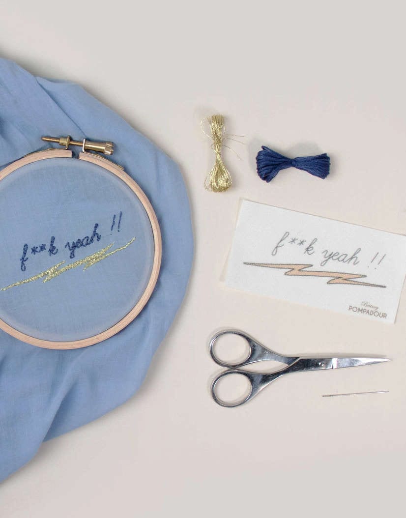 Britney Pompadour Embroidery F**K Yeah Embroidery Kit, Britney Pompadour